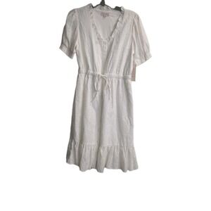 NWT Nanette Lepore White Cotton Lined Button Up Dress Size 8 ($148.00) With Belt